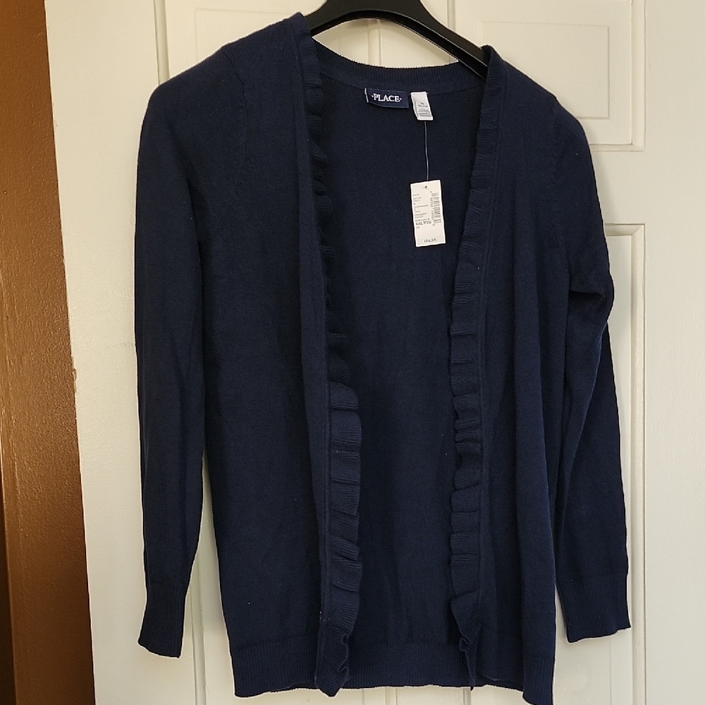 PLACE Girl's Ruffle Uniform Sweater; Size:16, Navy